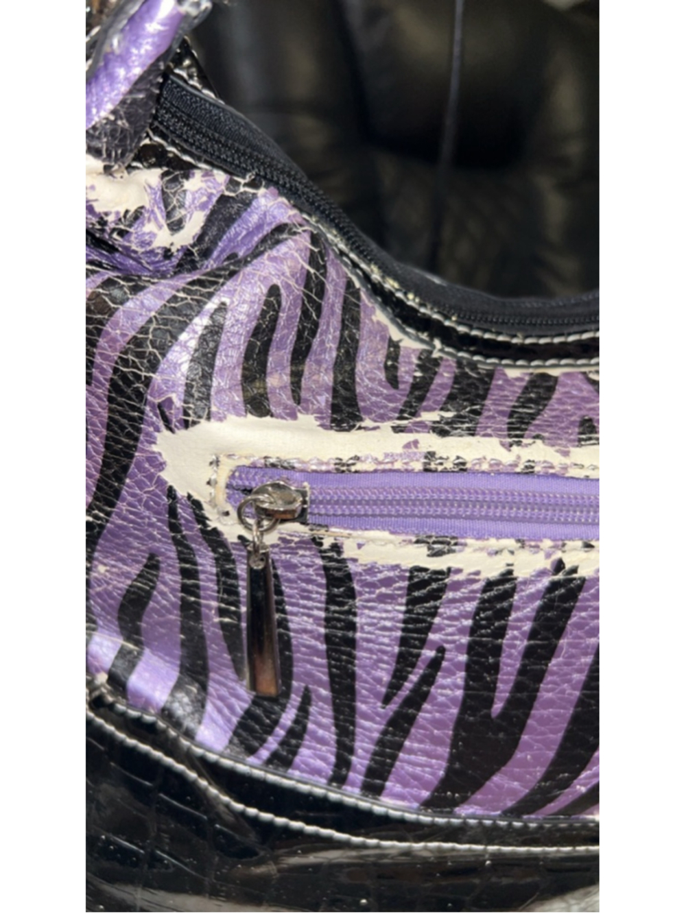 Women's Unbranded Shoulder Bag One Size Purple Black Zebra Print - Picture 5 of 8